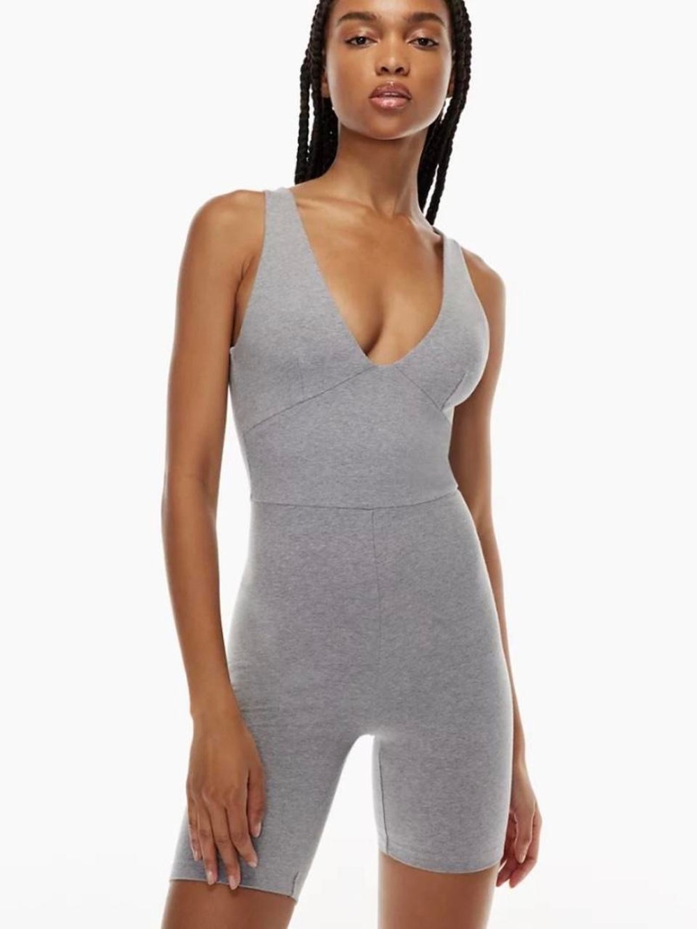 Babaton Contour Grey Sleeveless V-Neck Knit Romper